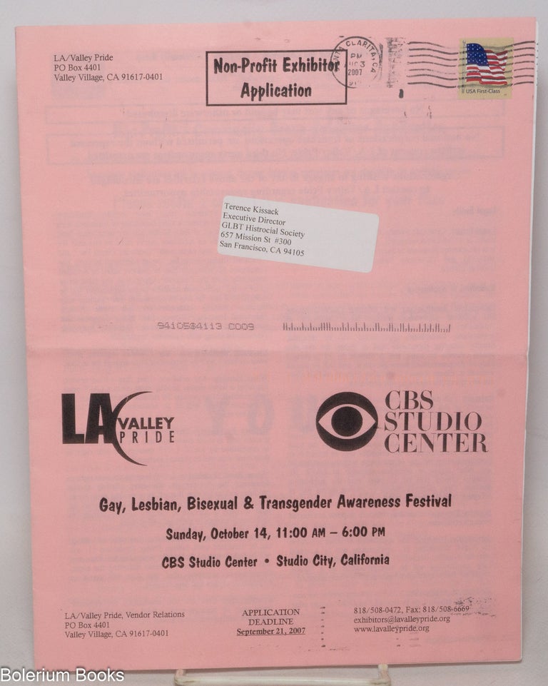 Cat.No: 338645 LA/Valley Pride Non-Profit Exhibitor Application Gay,k Lesbian, Bisexual &...