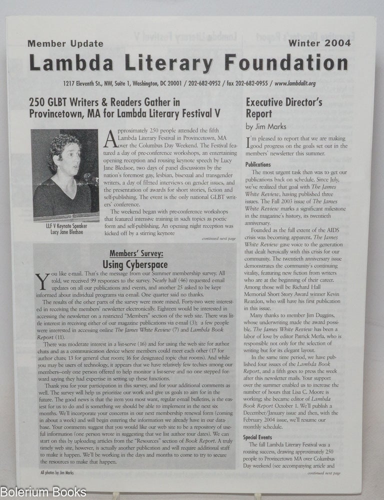 Cat.No: 338649 Lambda Literary Foundation: member update; [two issues: Winter 2004 &