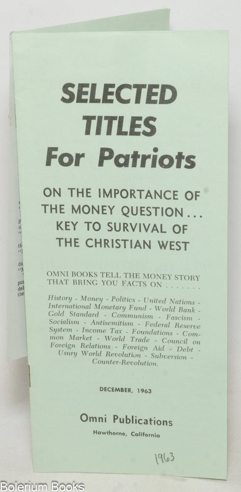 Cat.No: 338748 Selected Titles for Patriots: On the importance of the money