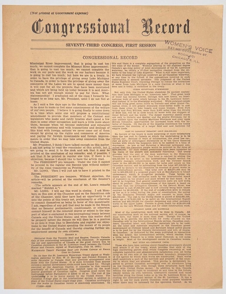 Cat.No: 338827 [Handbill reprinting remarks of Senator Huey Long on April 21