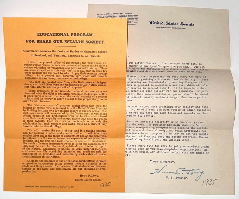 Cat.No: 338830 Educational program for Share Our Wealth Society [handbill with cover