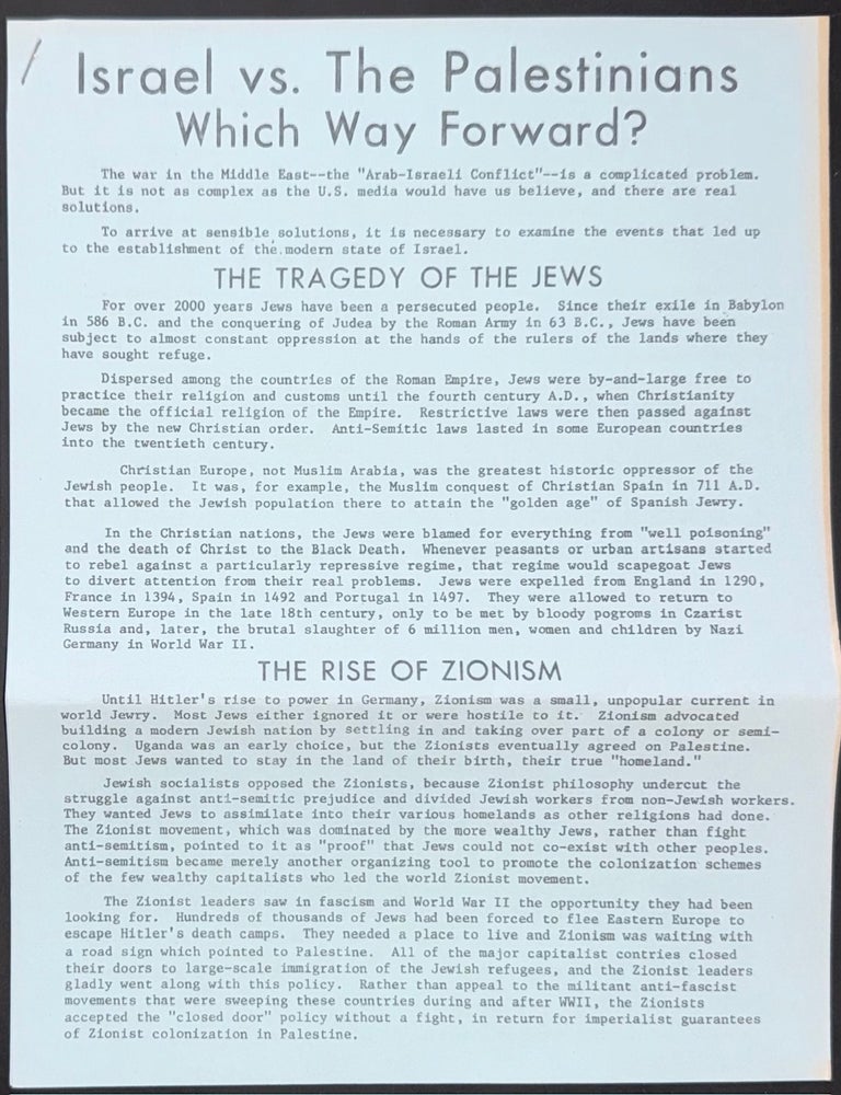 Cat.No: 338833 Israel vs. The Palestinians: which way forward?
