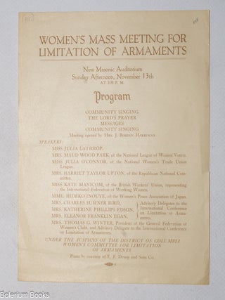 Cat.No: 338839 Women's Mass Meeting for Limitation of Armaments. New Masonic...