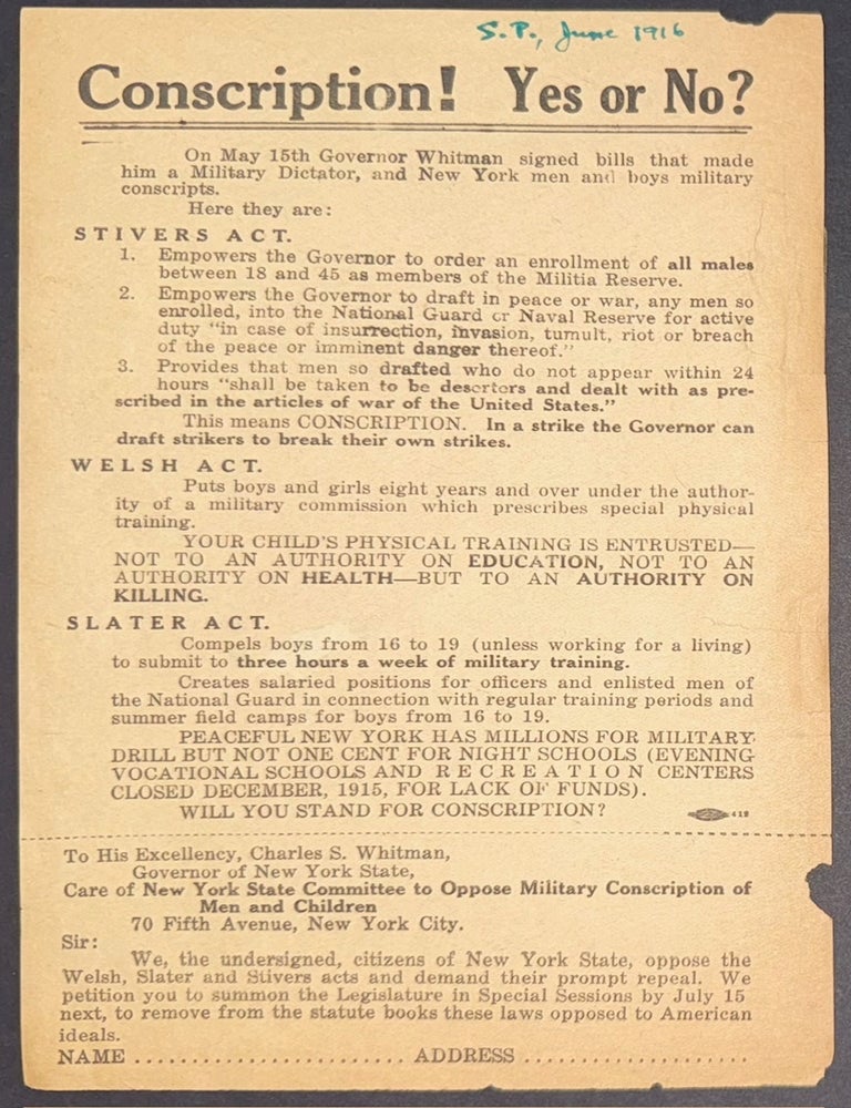 Cat.No: 339031 Conscription! Yes or No? [handbill]
