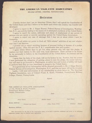 Cat.No: 339038 The American Vigilante Association. Declaration [handbill