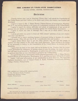 Cat.No: 339038 The American Vigilante Association. Declaration [handbill