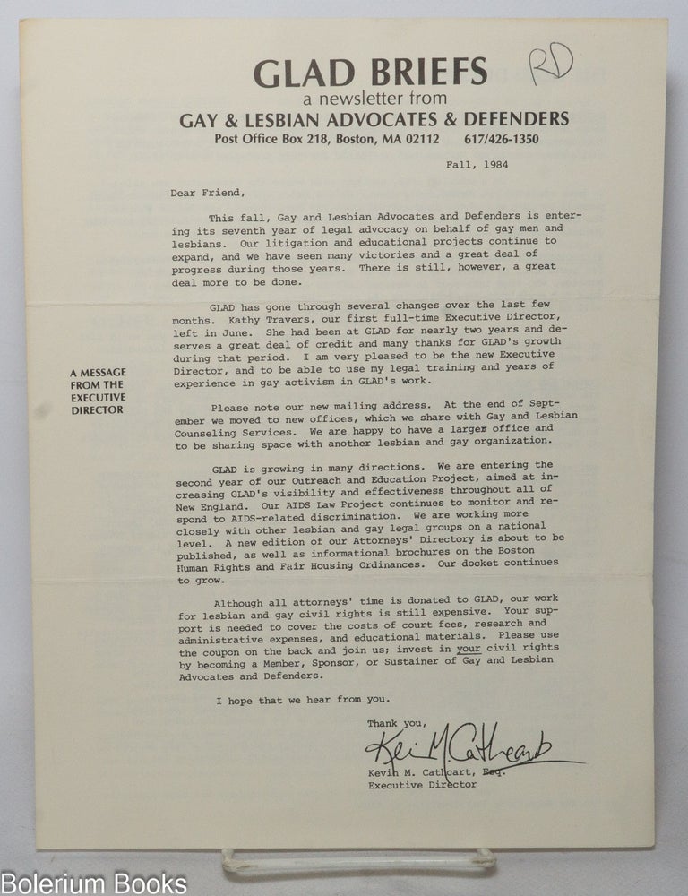 Cat.No: 339052 G.L.A.D. Briefs: a newsletter from Gay and Lesbian Advocates and