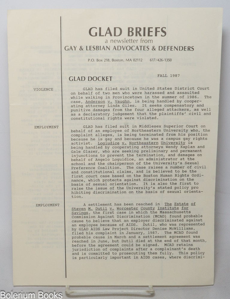 Cat.No: 339056 G.L.A.D. Briefs: a newsletter from Gay and Lesbian Advocates and