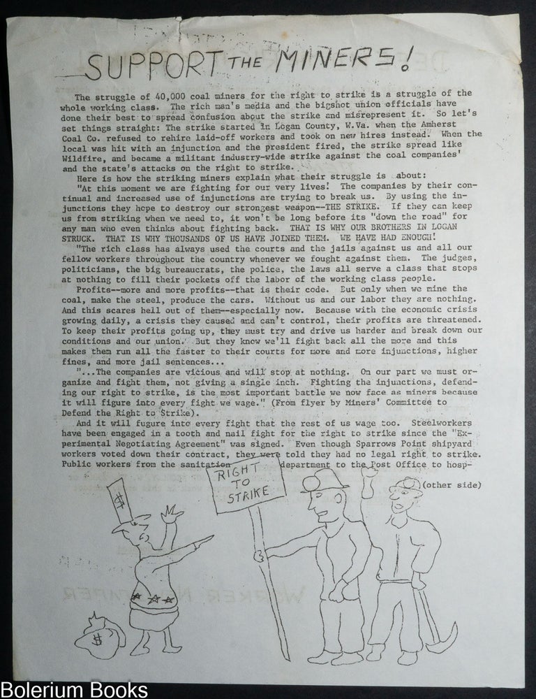 Cat.No: 339336 Support the Miners! Defend the Right to Strike! [handbill]