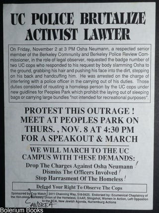 Cat.No: 339359 UC Police Brutalize Activist Lawyer / Drop the charges against Osha...