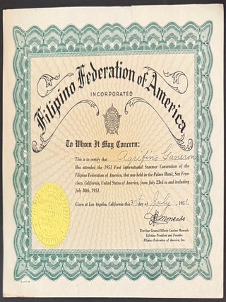 Cat.No: 339465 Filipino Federation of America Incorporated [certificate of attendance at...