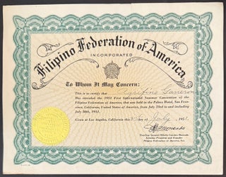 Cat.No: 339465 Filipino Federation of America Incorporated [certificate of attendance at...