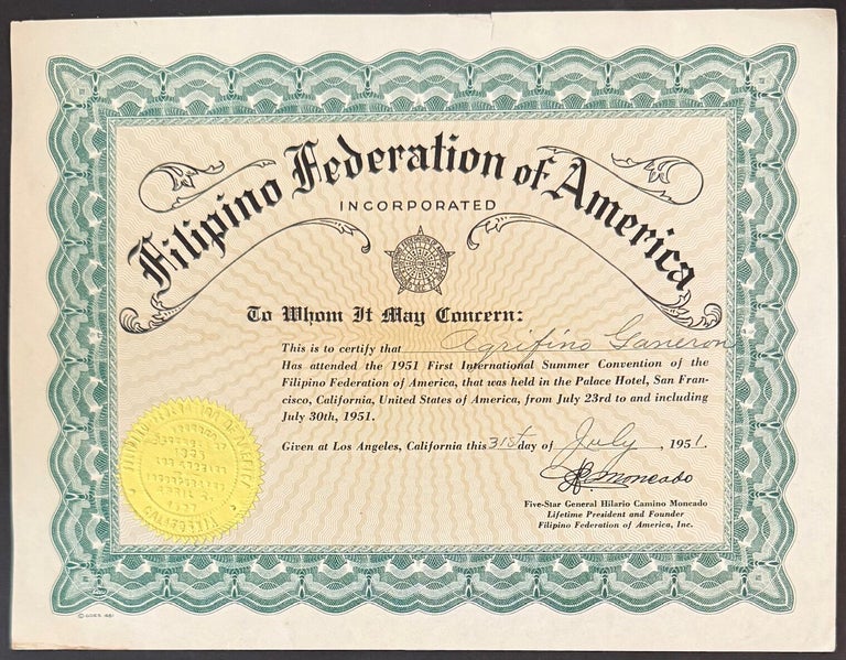 Cat.No: 339465 Filipino Federation of America Incorporated [certificate of attendance at a