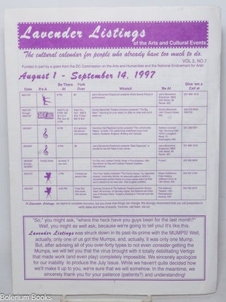 Cat.No: 339476 Lavender Listings of the Arts & Cultural Events: vol. 3, #7, August 1...