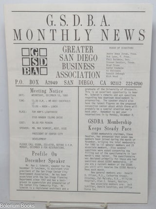 Cat.No: 339503 G.S.D.B.A. Monthly News: Greater San Diego Business Association; December...
