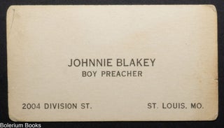 Cat.No: 339916 Johnnie Blakey Boy Preacher [business card