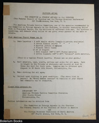 Cat.No: 340180 Clothing Appeal. The Committee on Foreign Appeals in the Churches [handbill