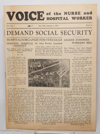 Cat.No: 340199 Voice of the Nurse and Hospital Worker. Volume 1, Number 4, October 15, 1934