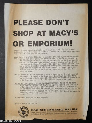 Cat.No: 340253 Please don't shop at Macy's or Emporium! [handbill