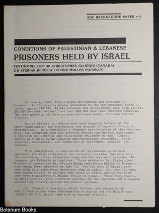 Cat.No: 340300 Conditions of Palestinian and Lebanese prisoners held by Israel;...