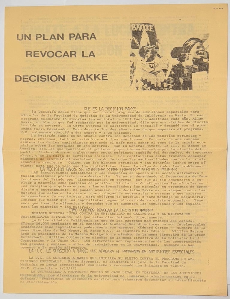Cat.No: 340423 A plan to defeat the Bakke decision / Un plan para revocar la decision Bakke