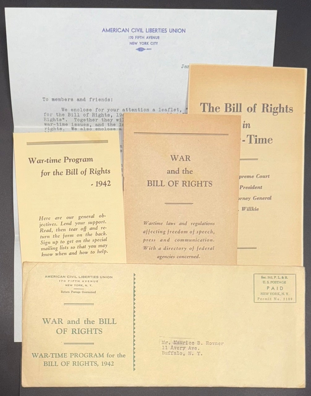 War and the Bill of Rights Printed envelope containing three pamphlets ...