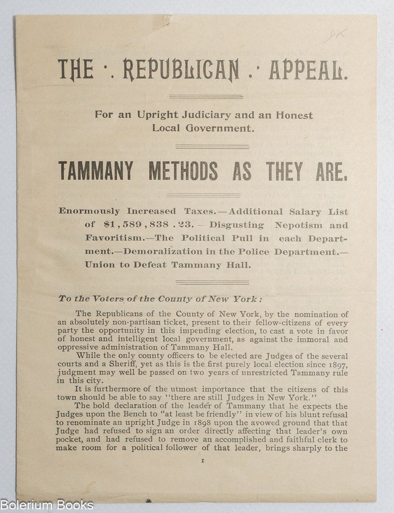 Cat.No: 340531 Republican Appeal. For an upright judiciary and an honest local government