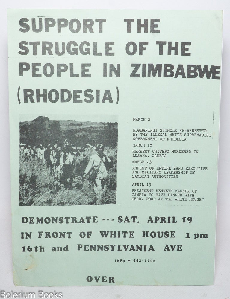 Cat.No: 340573 Support the Struggle of the People in Zimbabwe (Rhodesia) [handbill]