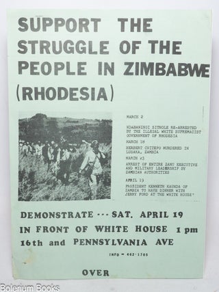 Cat.No: 340573 Support the Struggle of the People in Zimbabwe (Rhodesia) [handbill