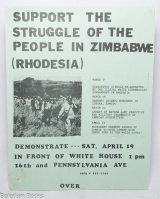 Cat.No: 340573 Support the Struggle of the People in Zimbabwe (Rhodesia) [handbill