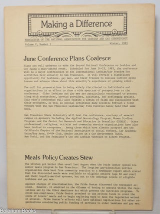 Cat.No: 340644 Making a Difference: newsletter; vol. 5, #1, Winter 1983. Donald Catalano,...