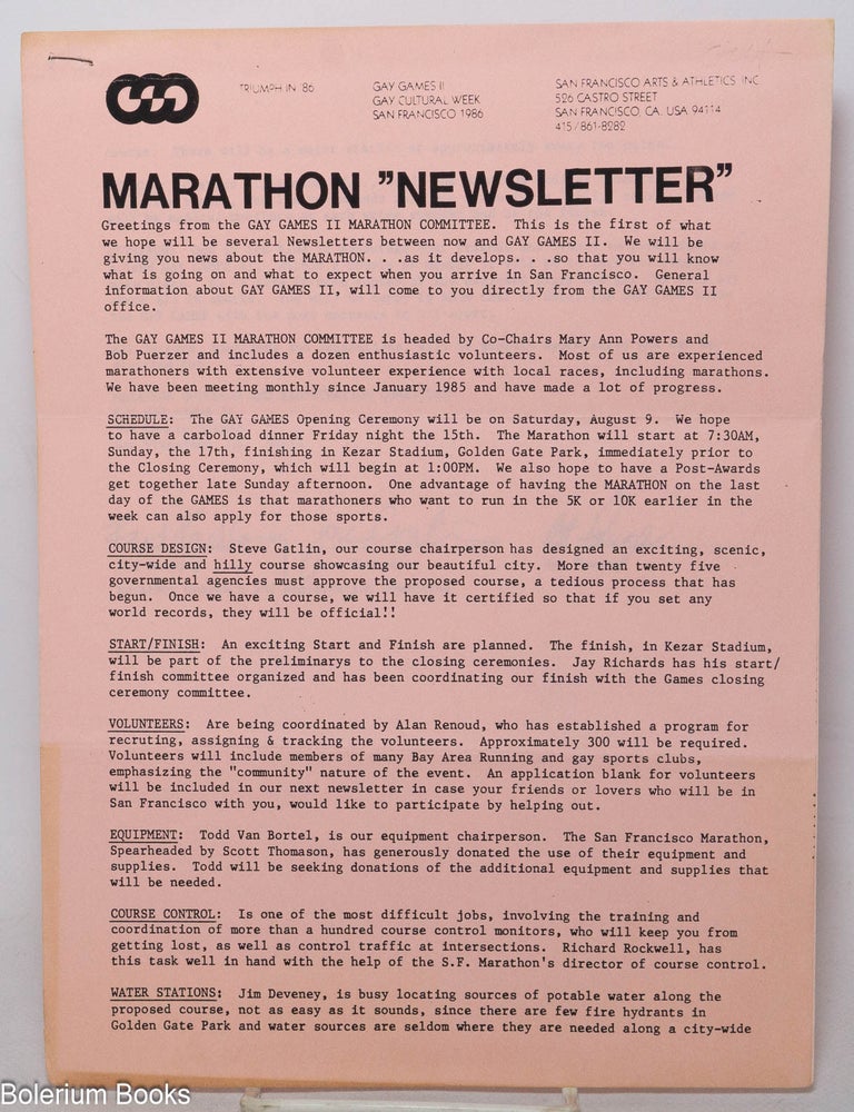 Cat.No: 340645 Marathon Newsletter #1 [1986