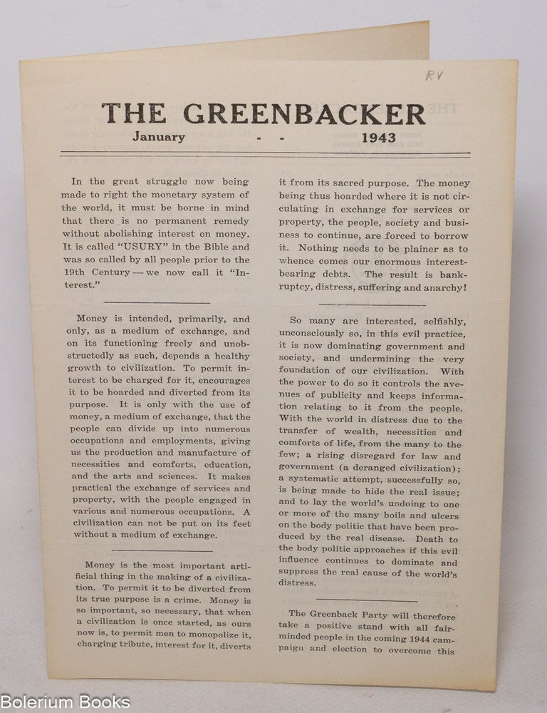 Cat.No: 340798 The Greenbacker. January 1943.