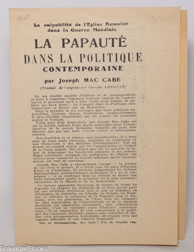 Cat.No: 340833 La papaut&eacute; dans la politique contemporaine [advertisement