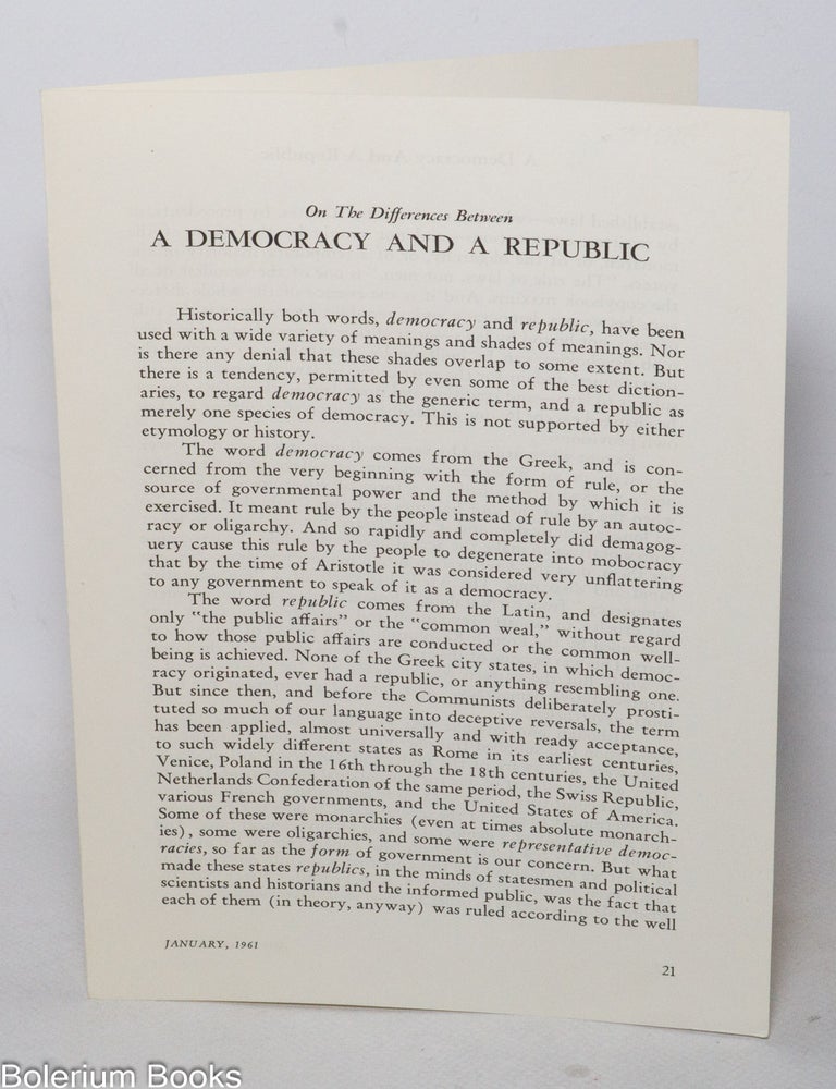 Cat.No: 340967 On the Differences Between a Democracy and a Republic