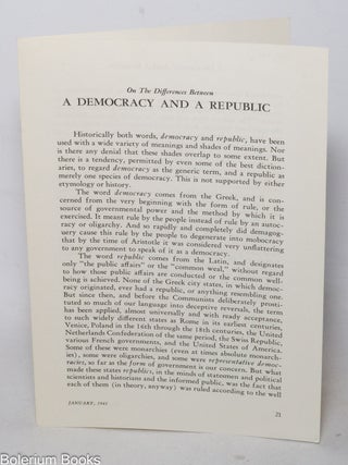 Cat.No: 340967 On the Differences Between a Democracy and a Republic
