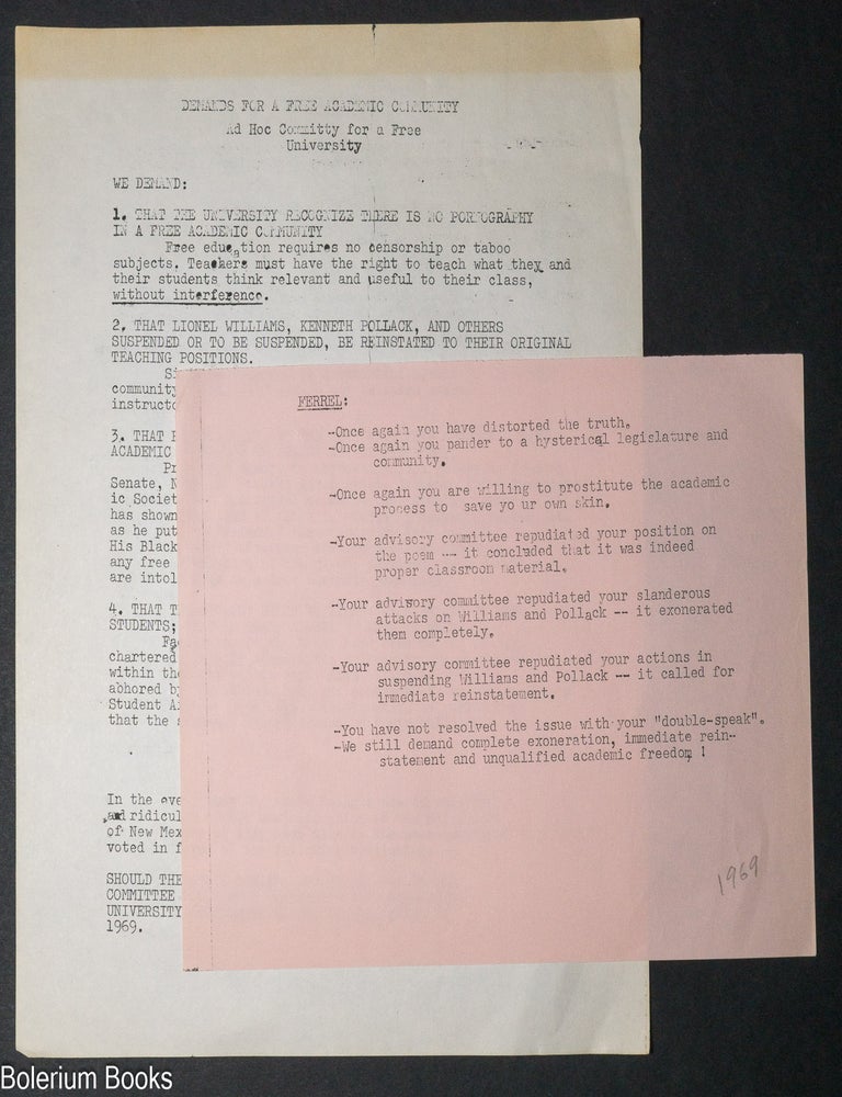 Cat.No: 341008 Demands for a Free Academic Community [2 handbills].