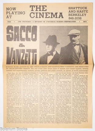 Cat.No: 341055 Now Playing at the Cinema, Shattuck and Haste, Berkeley: Sacco & Vanzetti