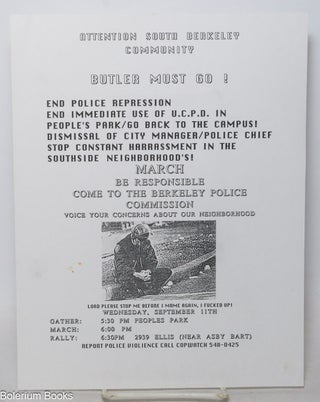 Cat.No: 341161 Attention South Berkeley Community Butler Must go! End Police Repression /...