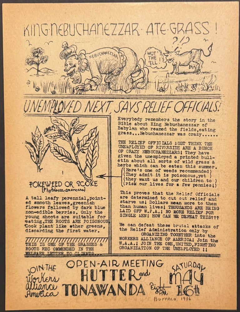 Cat.No: 341479 King Nebuchanezzar ate grass! Unemployed next, says relief officials! [handbill]