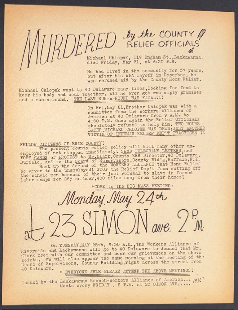 Cat.No: 341484 Murdered by the County relief officials! [handbill]