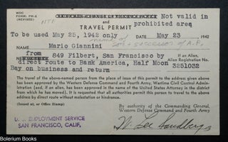 Cat.No: 341634 Travel permit for Mario Giannini, May 25, 1942