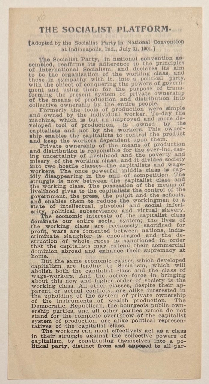 The Socialist Platform. Adopted by the Socialist Party in National ...