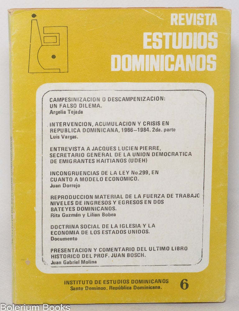 Cat.No: 342161 Revista Estudios Dominicanos, a&ntilde;o 2 num. 6 (Septiembre/Diciembre, 1985)