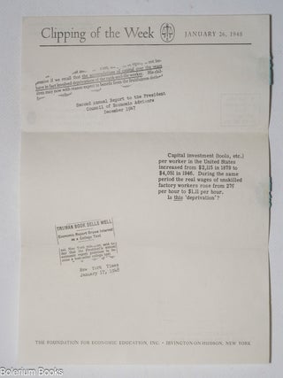 Cat.No: 342470 Foundation for Economic Education Clipping of the Week. January 26, 1948...