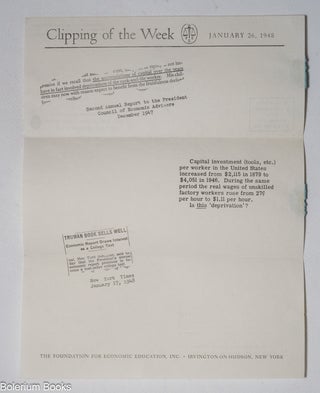 Cat.No: 342470 Foundation for Economic Education Clipping of the Week. January 26, 1948...