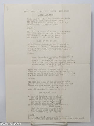 Cat.No: 342491 Young People&rsquo;s Socialist League Song Sheet [handbill