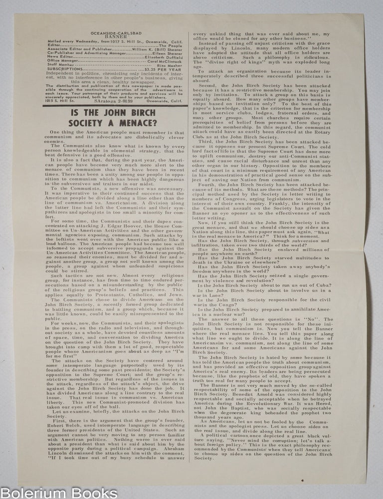 Cat.No: 342572 Is The John Birch Society A Menace?