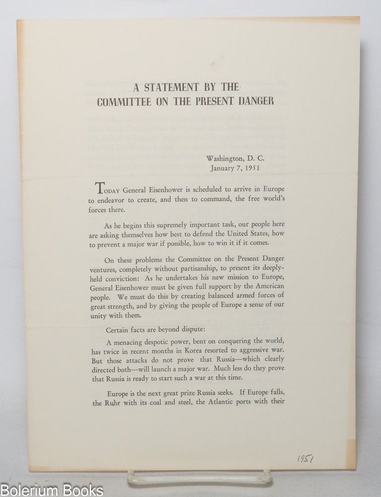 Cat.No: 342594 A Statement by the Committee on the Present Danger