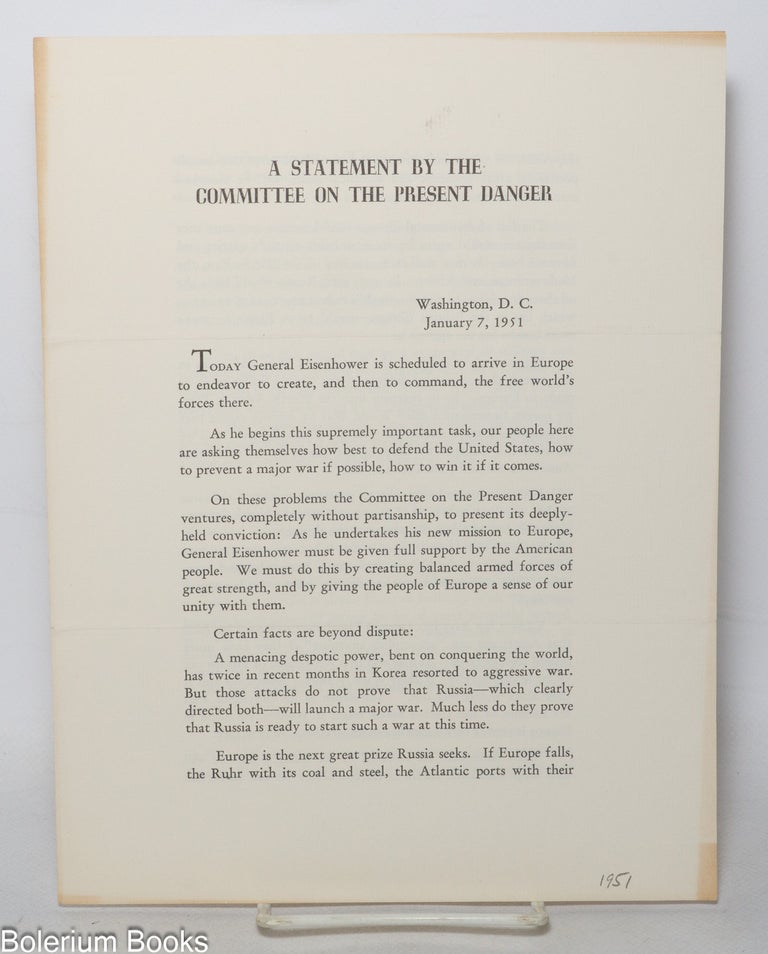 Cat.No: 342594 A Statement by the Committee on the Present Danger